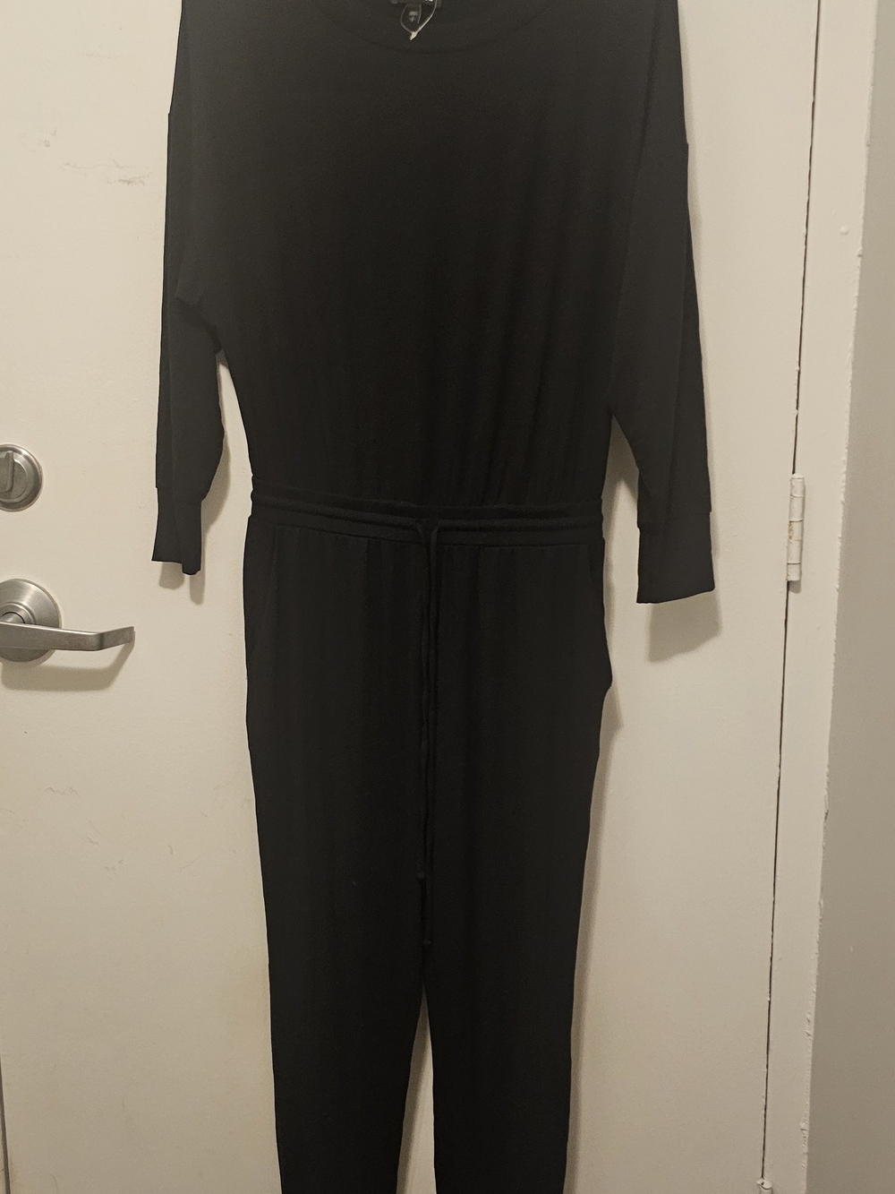 Express Black Long-Sleeve Jumpsuit with Waist Tie